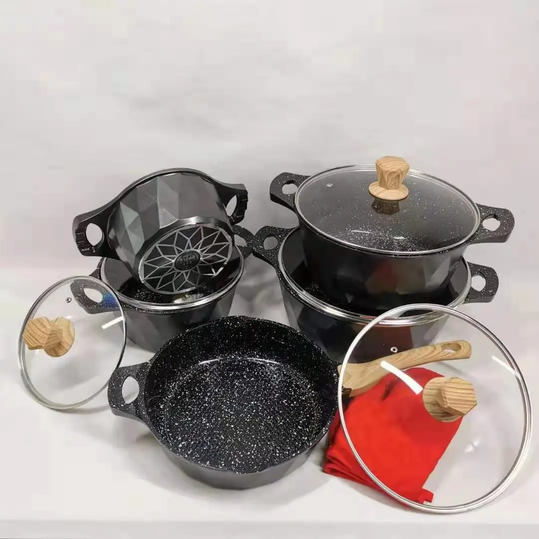 Non Stick Cookware Customized Kitchen Aluminum Pot Die Casting Wok Medical stone Gift Set 12 Pieces Cookware Pans And Pots Set