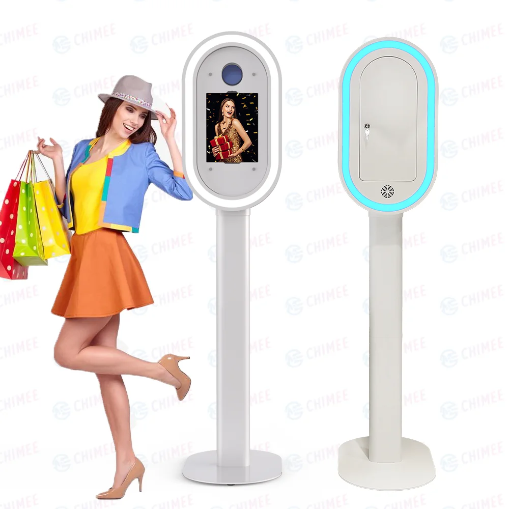 Demure Oval dslr Photo Booth with RGB Ring Light on Both Sides Photo Kiosk Booth with Umbrella flash light