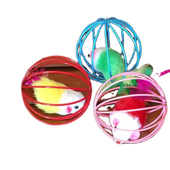 Funny Cute Color Random Funny Pet Kitten Cat Playing Mouse Rat Mice Ball Cage Toys YH-460543