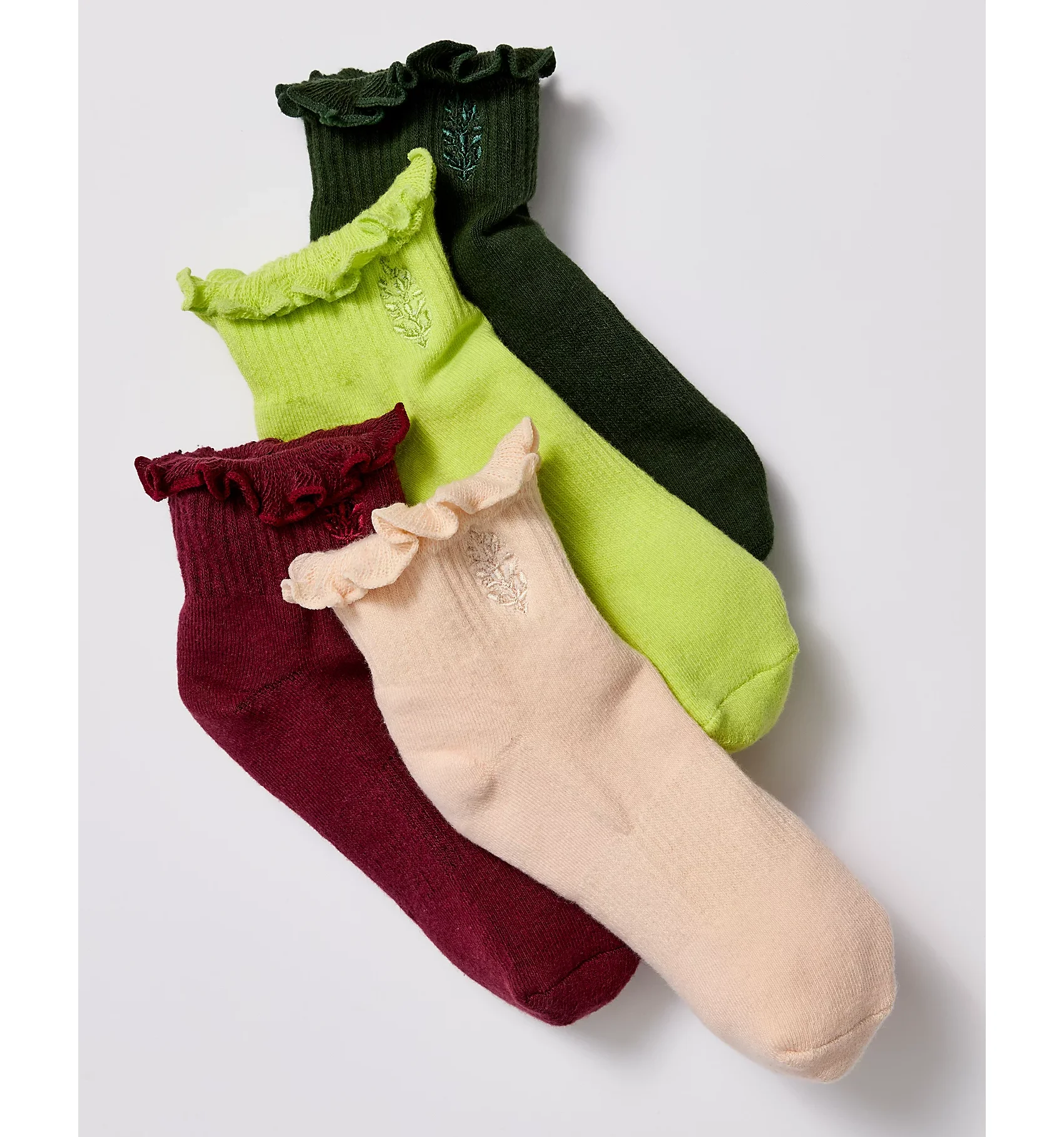 Custom Logo Embroidery Cotton Girls Pilates Grip Neon Green Colorful Ruffle Yoga Socks