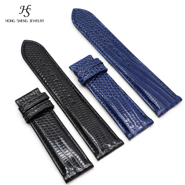 OEM High Quality Special Style Black Lizard Band Real Leather Watch Straps Accept Hand Sewn Strap