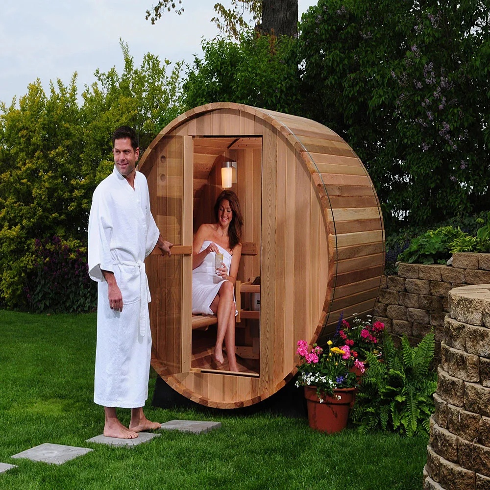 Modern 4-Person Outdoor Barrel Sauna Room Hemlock Dry Steam with Electric Heating 3KW Power Far Infrared for Stove Use