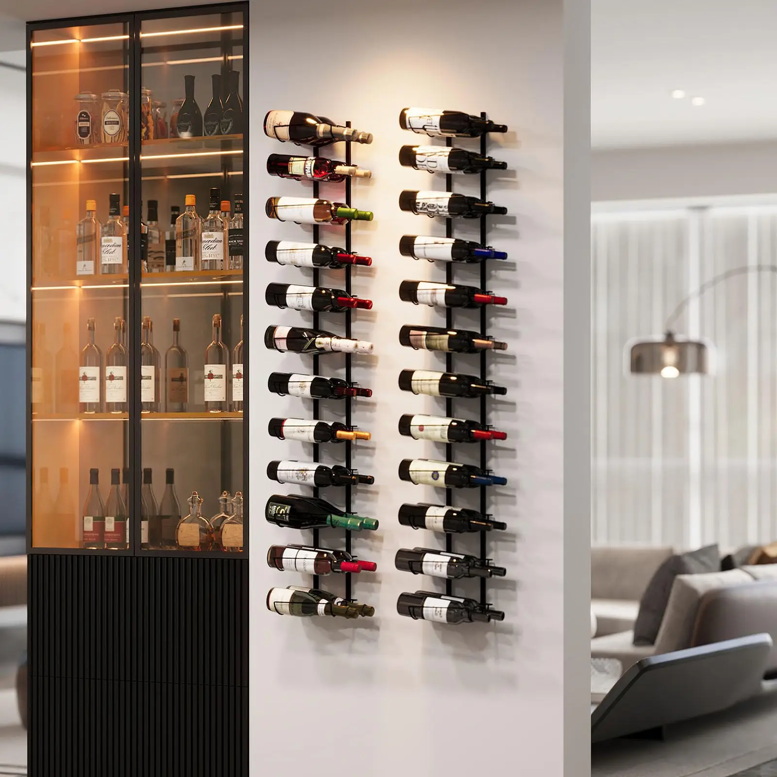 Hot sale Metal Adjustable Wall Wine Rack  Freely Spliceable Hanging 48 Bottles Wine Rack Wall Mounted for Kitchen Pantry Bar