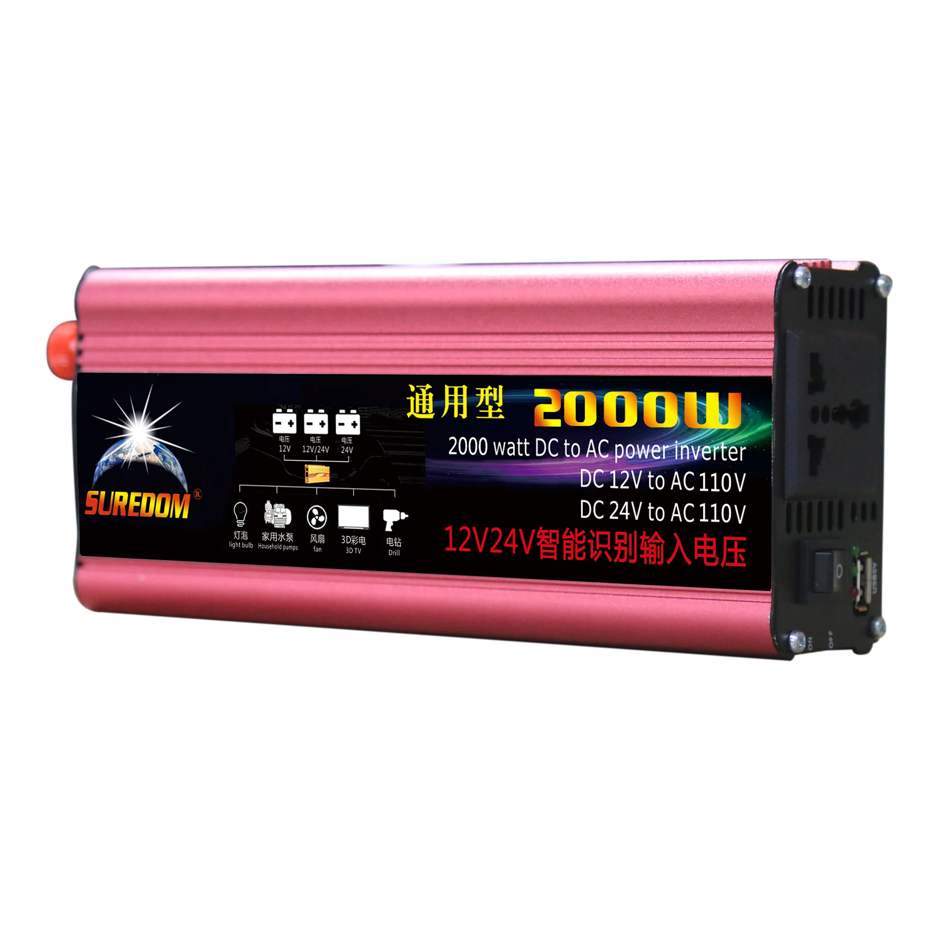 Universal Socket 12V 24V DC TO 110V 220V Power Inverter 2000w With Led Indicator