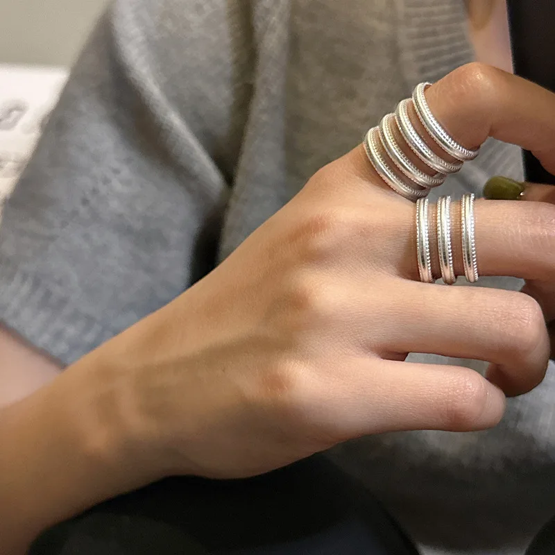 925 sterling silver niche multi-layer personalized ring South Korea fashion simple heavy industry ring silver jewelry wholesale