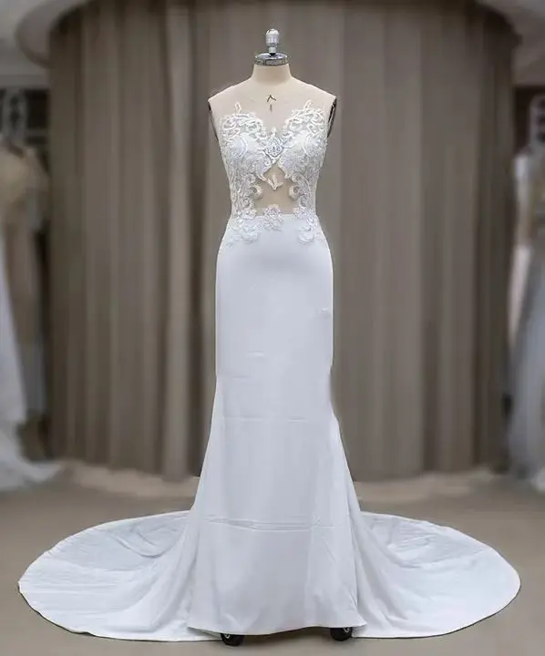 New style wedding dress lace short sleeve high waist 3D three-dimensional flower bride wedding dress