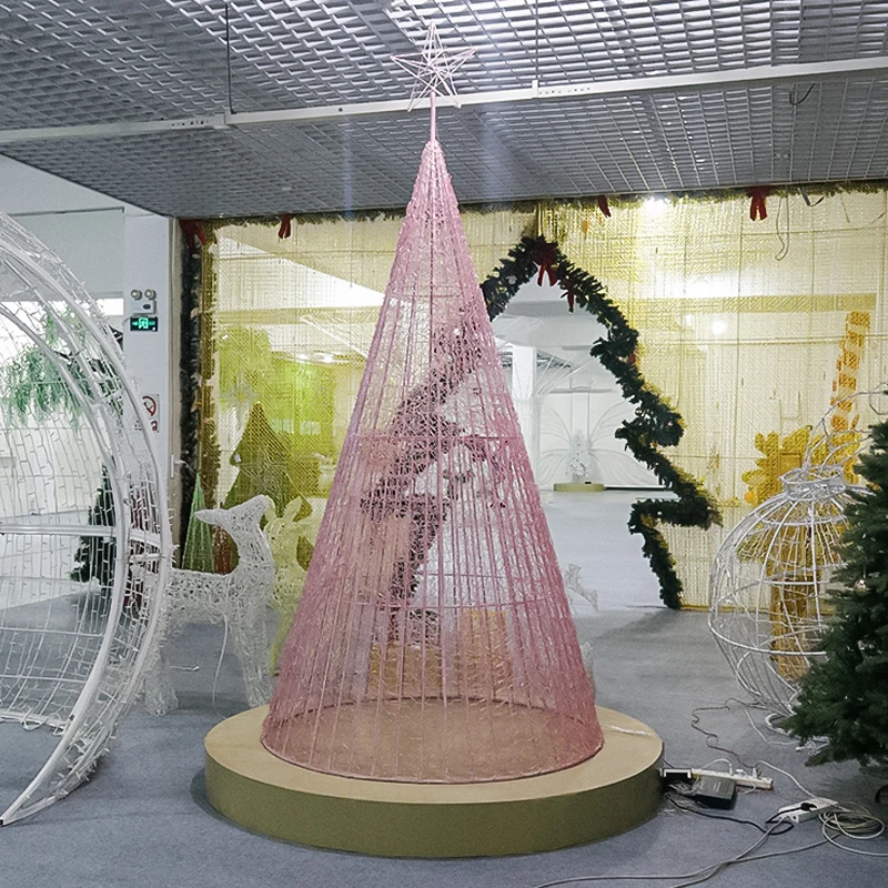 newest style metal frame RGB PVC 3d cone big giant large artificial hanging tree motif  light for Christmas decoration