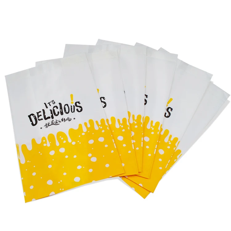 Grease Resistant Fry Chicken Snacks Bag Food Grade Grease Proof Fast Food French Fries Paper Bag With Customized Printing
