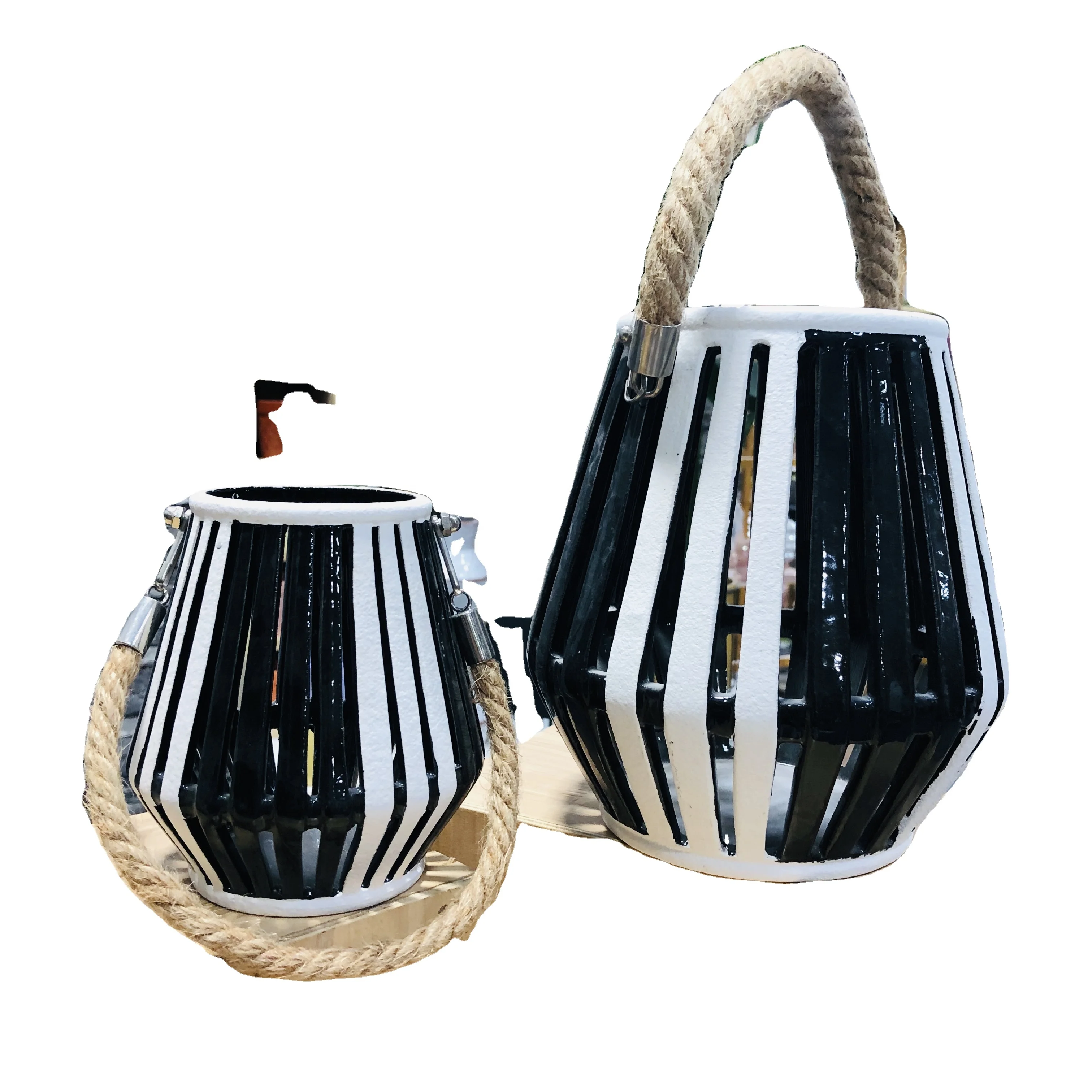
Candle holder hemp rope hanging Home lantern sets bamboo black 