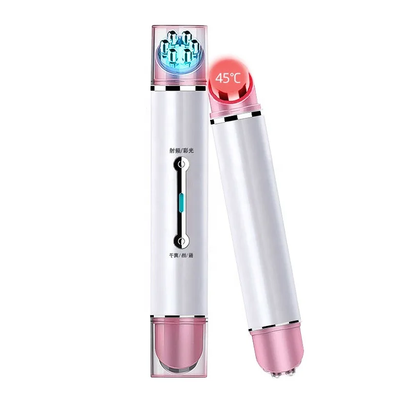 Rechargeable Ems Vibration Massage Led Red Blue Light Beauty Pen Hot Compress Eye Massager Ionic Magic Wand Device
