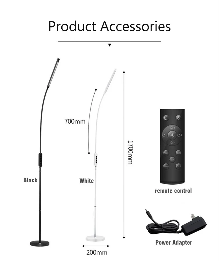 2 in 1 Foldable LED floor lamp and gooseneck lamp remote Control adjustable swing arm reading light with timer