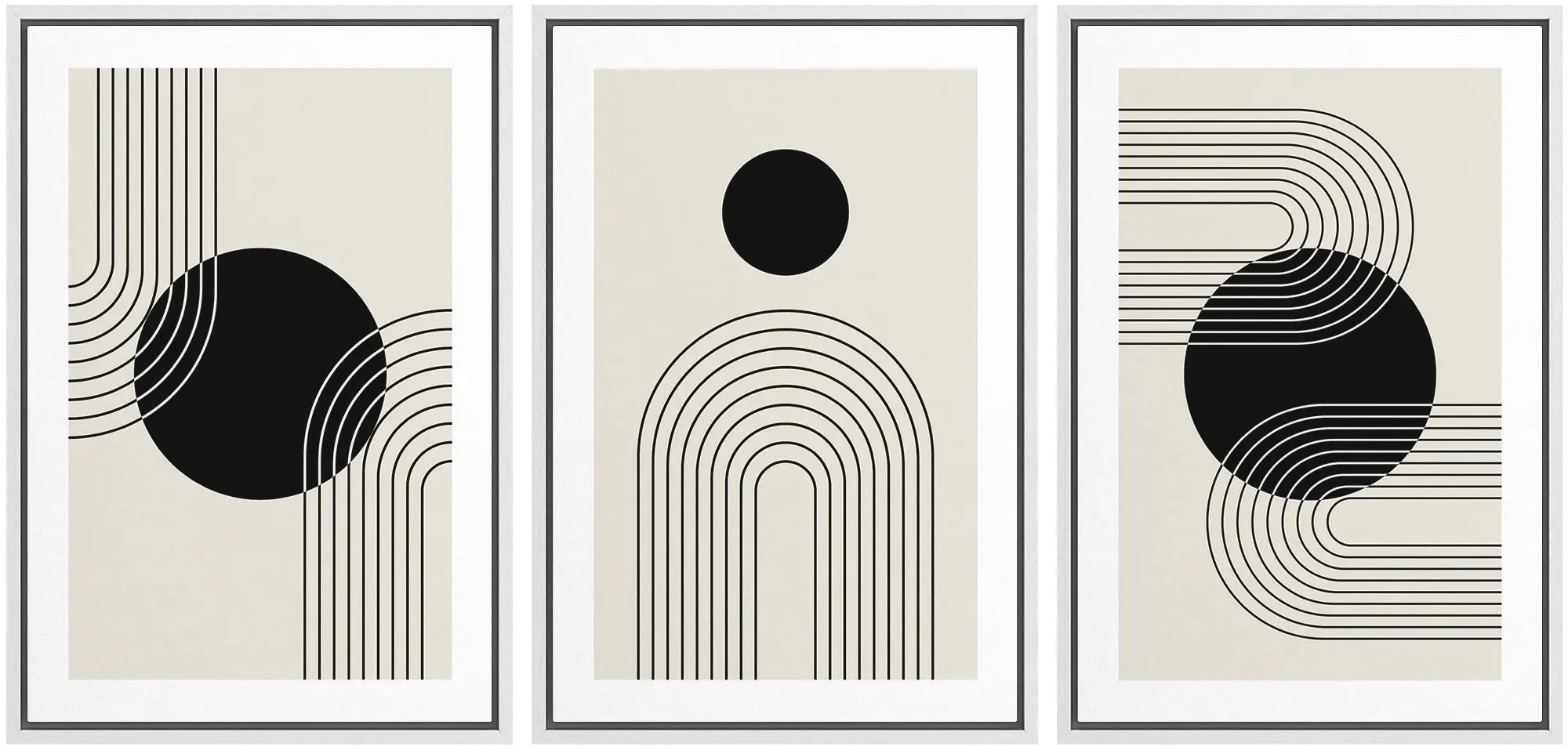 Framed Wall Art Print Set Black Dots with Swirling Line Abstract Patterns Digital Art Modern Art Bohemian Wall Painting