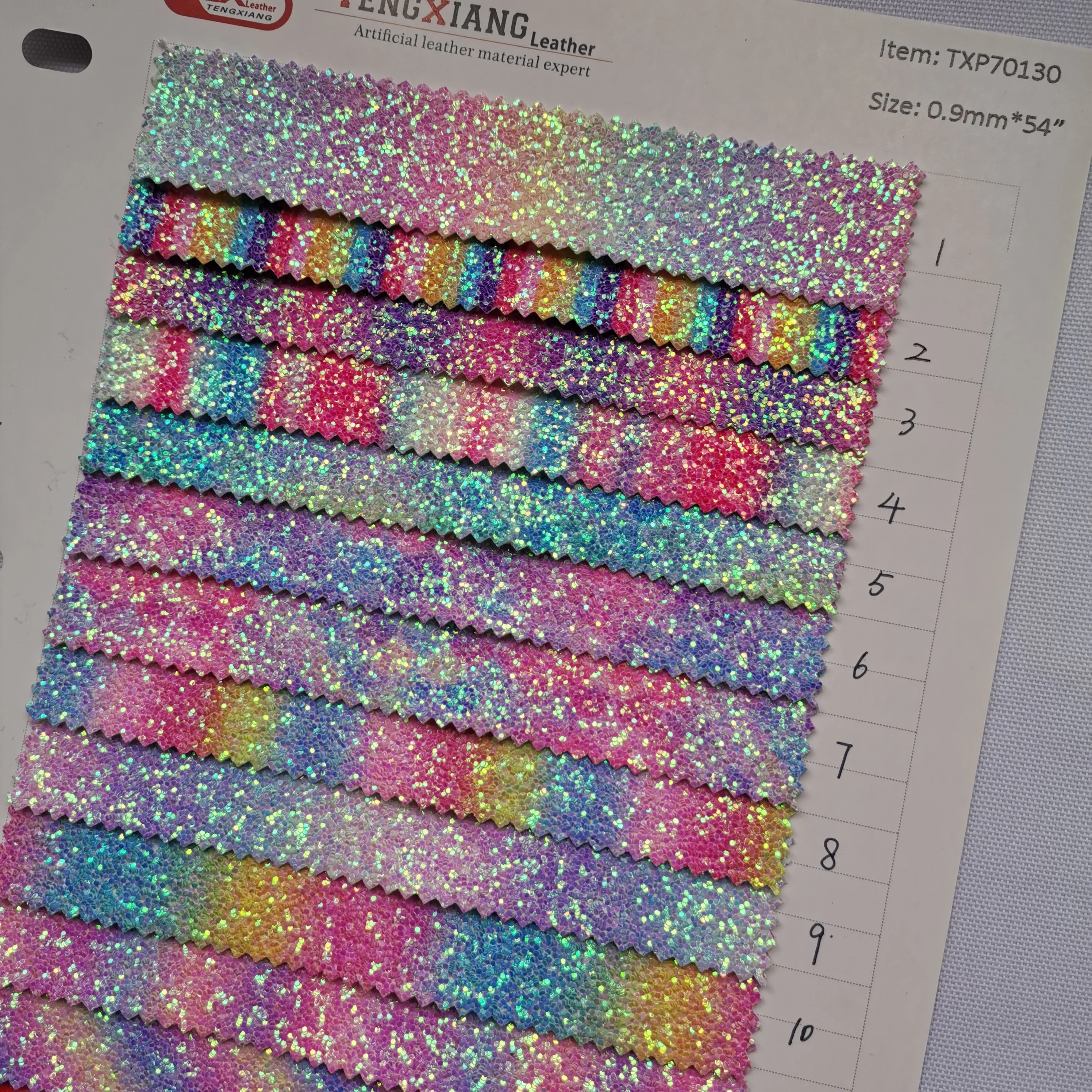 Glitter rainbow Pu Bag Making Glitter Vinyl Pu Leather Glitter Fabric TC Backing