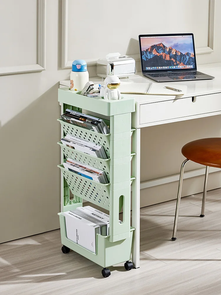 Movable Desk Storage Shelves Office Convenient Rack Holder With Wheels Study Large Capacity Book Rack