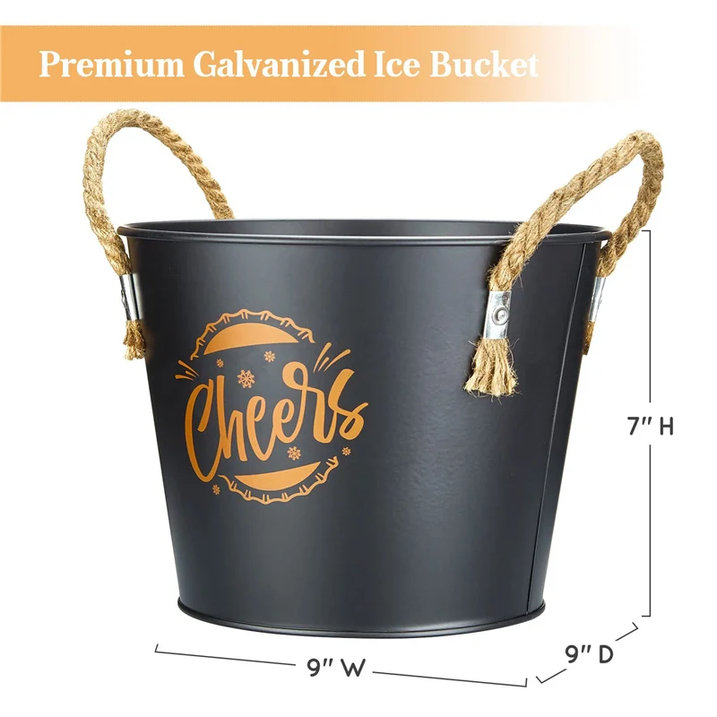 Pattern custom premium galvanized 5L zinc plated metal iron ice buckets with rope handles Shovel