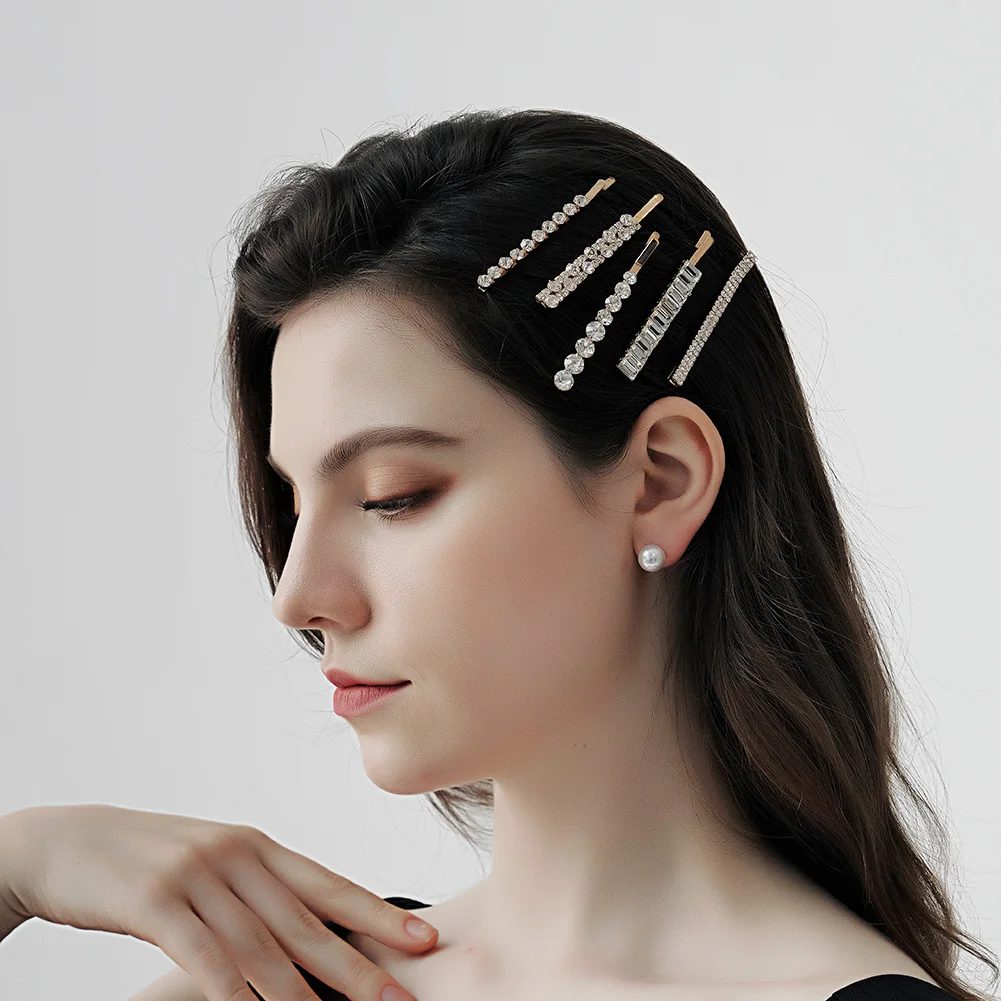 2021 High Quality Luxury Sweet Trending Custom Alloy Metal Chain Gold 5 Pcs Hair Clip Set For Women Headwear Gift