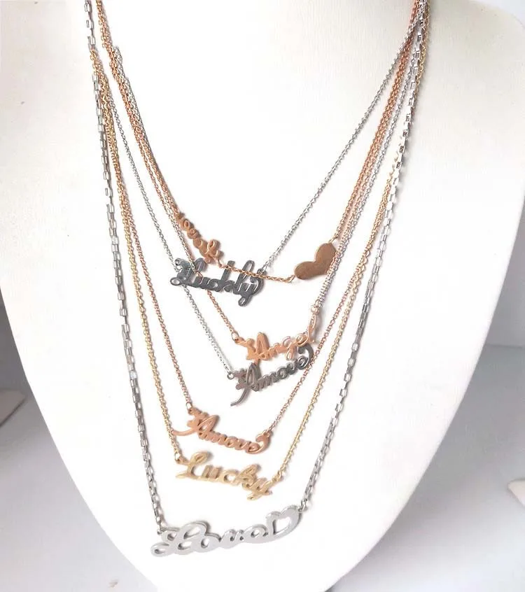 Wholesale Fashion Jewelry My Letter Pendant 18k Gold Plated Stainless Steel Custom Personalized Name Plate Necklace