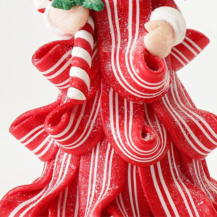 Desktop Christmas Ribbon Tree, Peppermint Candy Cane Christmas Tree Stripes Table Centerpiece,Candy Christmas Tree