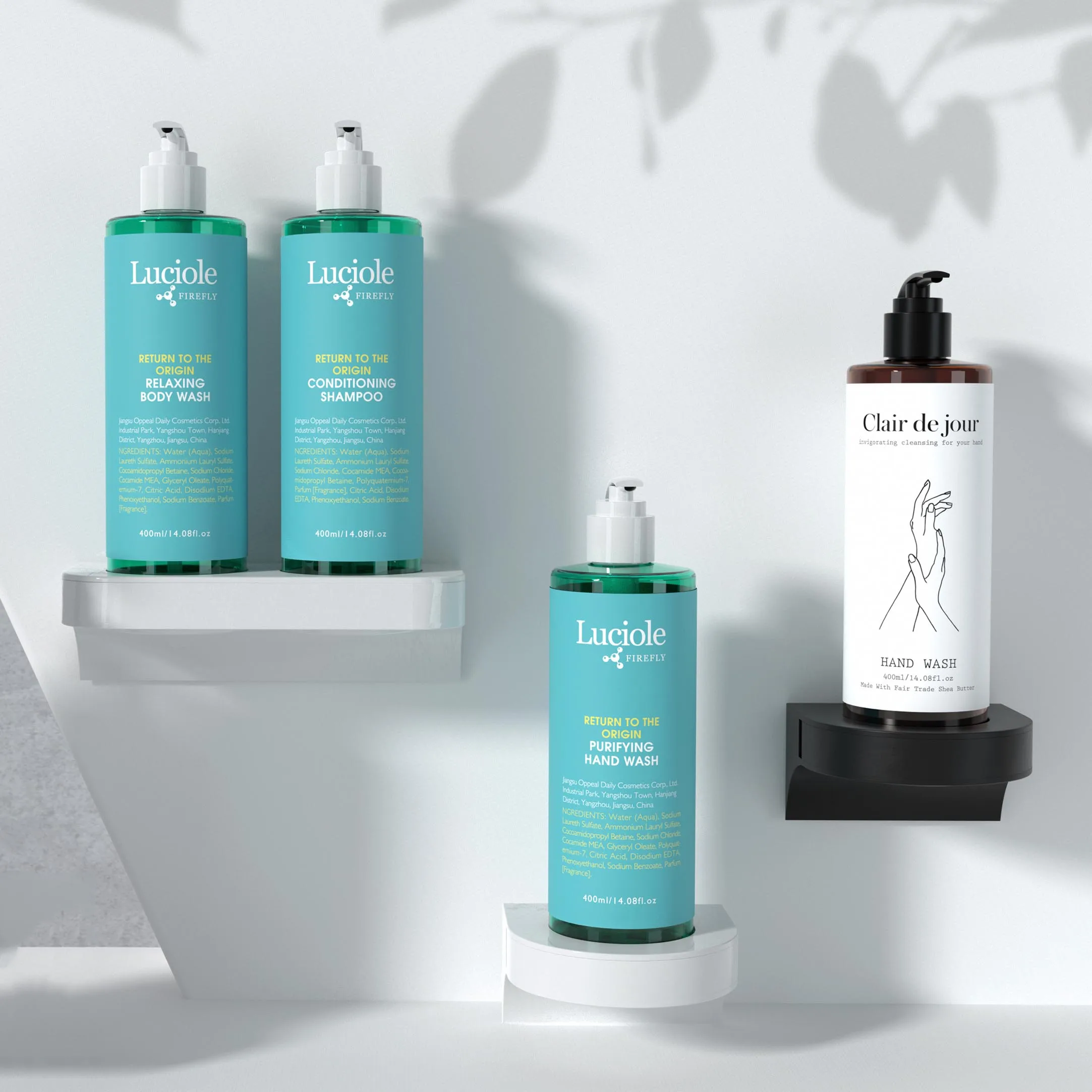 New Design Magic Magnet Lock 400ml Capacity PET  Plastic Bottle Double Chamber Wall Mount Hotel Shower Gel Dispenser