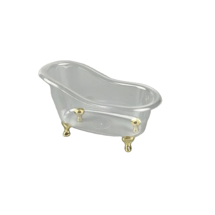 Plastic PS clear gold feet mini bathtub cosmetic bottle container/ SMALL 12*6*7cm washroom SHAMPOO soap package containers