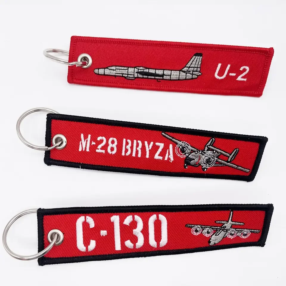Custom Fabric Key Chain Tag With Keyring Embroidery Text Airline Airplane logo Jet Key Tag Embroidered Keychain