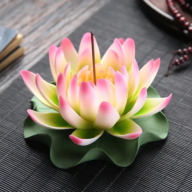 Ceramic Lotus Line Incense Burner and Joss Stick Sandalwood Seat Home Handmade Decoration
