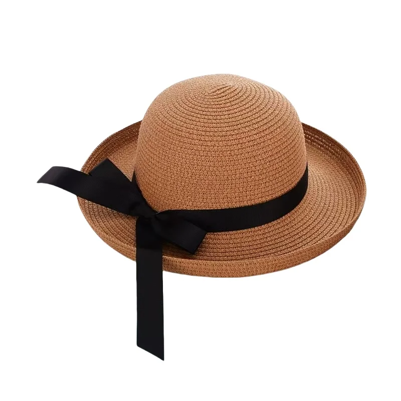 Wholesale Chinese Fashion Summer Fashion Elegant Bow Ribbon Floppy Bucket Brim Sunhat Women Picnic Straw Hat