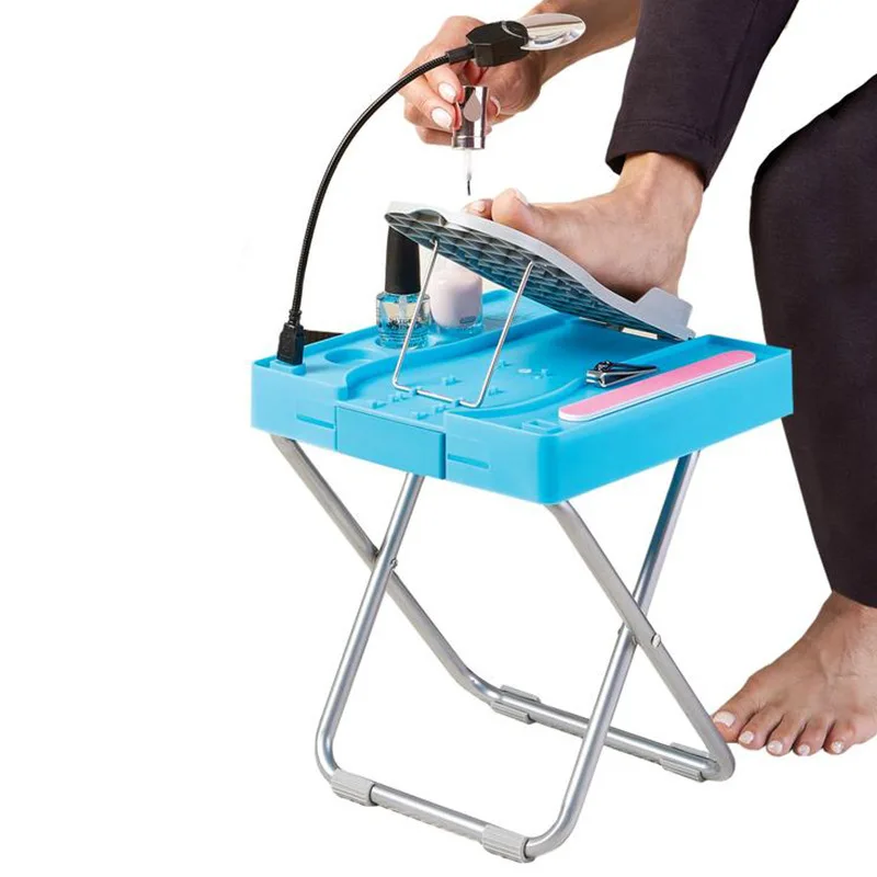 Nail Stool Salon Pedicure Foot Rest Dryer Fan Adjustable Foot Stand Tripod Manicure Pedal With Led Magnifier