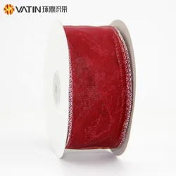 Wholesale Custom Fabric Christmas Tree Wire Edge Decorative Ribbon
