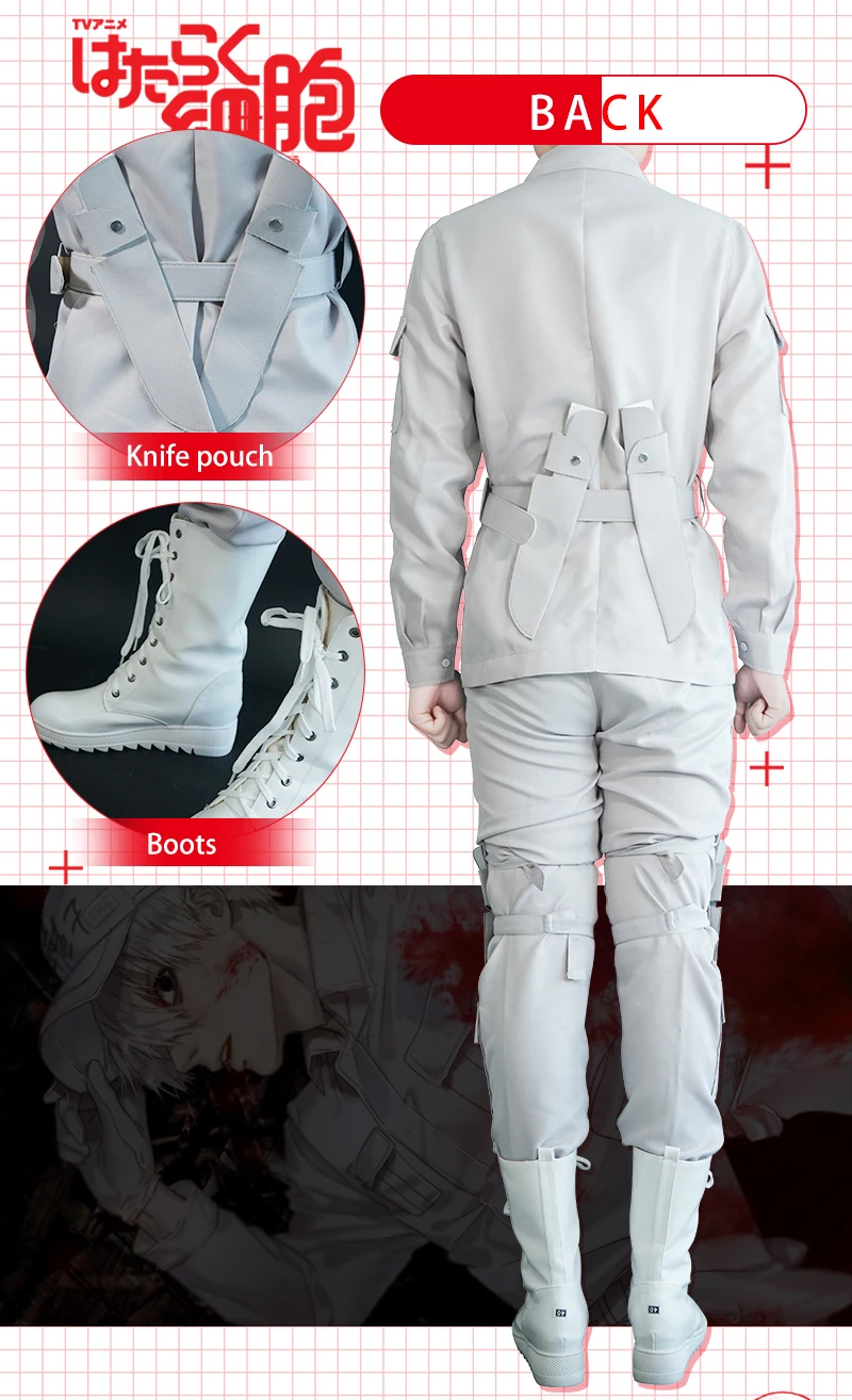 Milky Way Hataraku Saibouz Costume Leukocyte U1146 Cosplay cells at work jacket Saibo Cosplay Hataraku Saibou Light Gray Cosplay