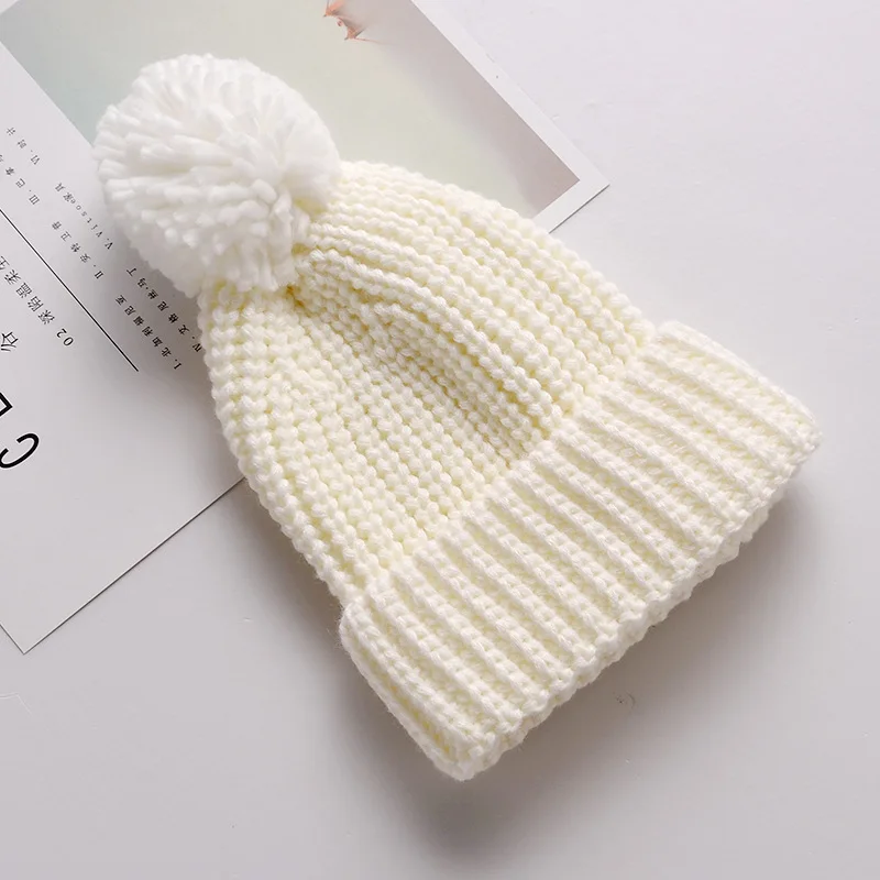 Winter Newborn Baby Knit Hat Toddler Boy Ball Thick Warm Cute Solid Color Hat Super Soft Wool 1-5Years Beanie