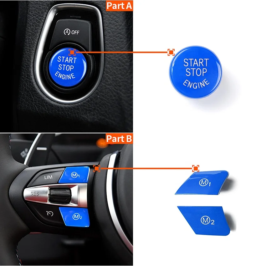 Car Steering Wheel M1 M2 Model Button Cover with Engine Start Stop Button Cover For BMW M3 M4 F80 F82 F83 M5 M6 X5M X6M F10 F06