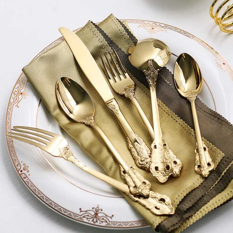 High Quality Flatware Set Stainless Steel Gold Spoon Fork Knife Restaurant Hotel Cutlery