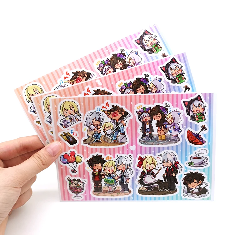 Этикетка клейкая Kawaii Kiss Cut наклейки поставщики Водонепроницаемый Виниловый пользовательский стикер лист с логотипом