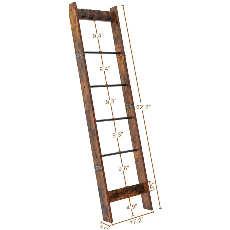 home decor 6 tier wooden ladder quilt holder shelf decorative wood blanket towel ladder display rack storage with removable hook