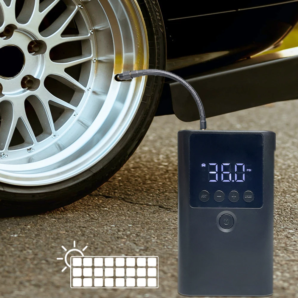 Mini Tire Inflator Digital LED Portable 12V  Car Air Pump Portable Air Compressor With Solar Panel Charger