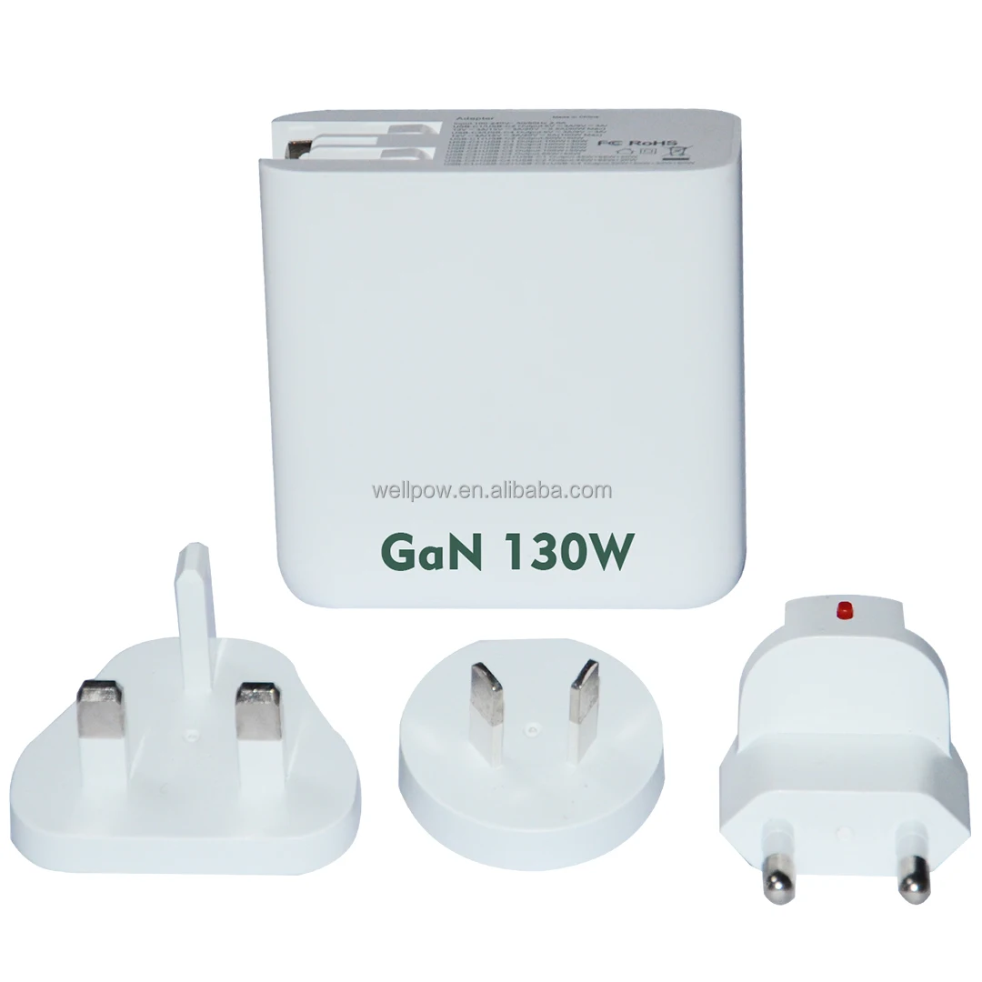 Fast Wall charger  4 USB-C port  130W GaN power adapter with US UK EU Au plugs Certificate approval