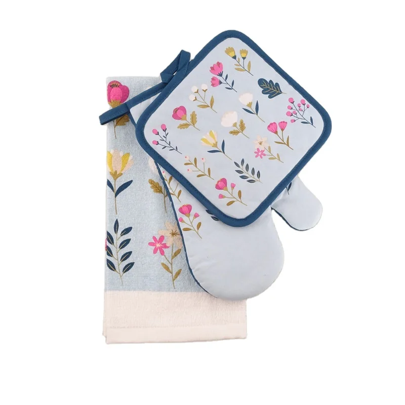 floral design cotton kitchen set oven mitt potholder kitchen tea towel set