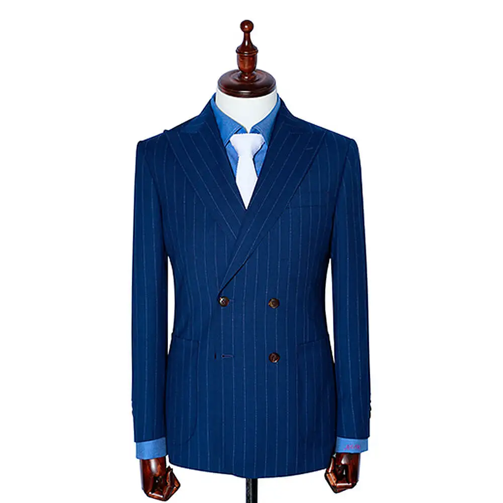 MTM made to measure  navy striped fabric hand made lapel hole italy style blazer slim suits