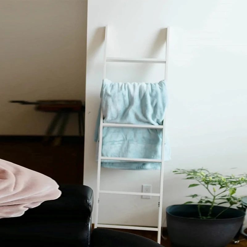 White Wood Blanket Ladders & Racks Wholesale Custom Vintage Iron Storage Holders & Racks Customized Logo Rectangle Straw 9 Wire