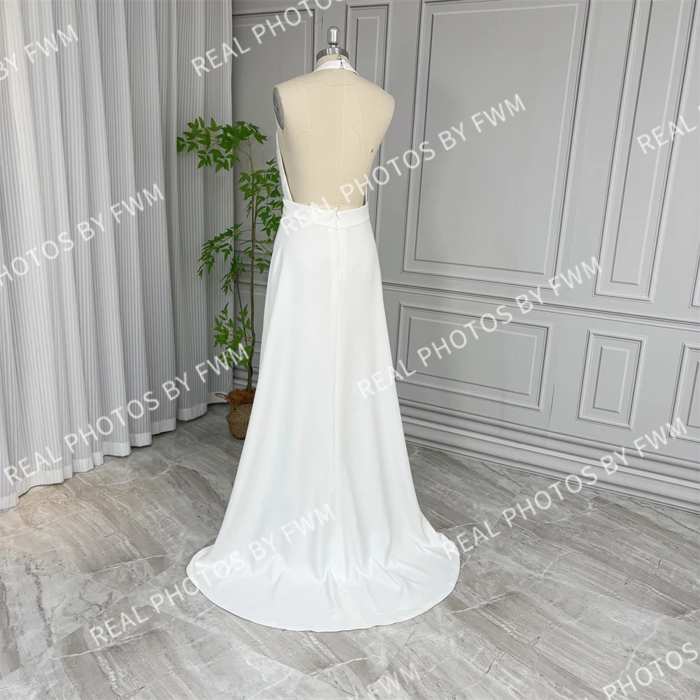 100% Real Photos Simple Halter Neck Satin Wedding Dress With Detachable Cape Elegant Backless Bride Gown For Women 2025