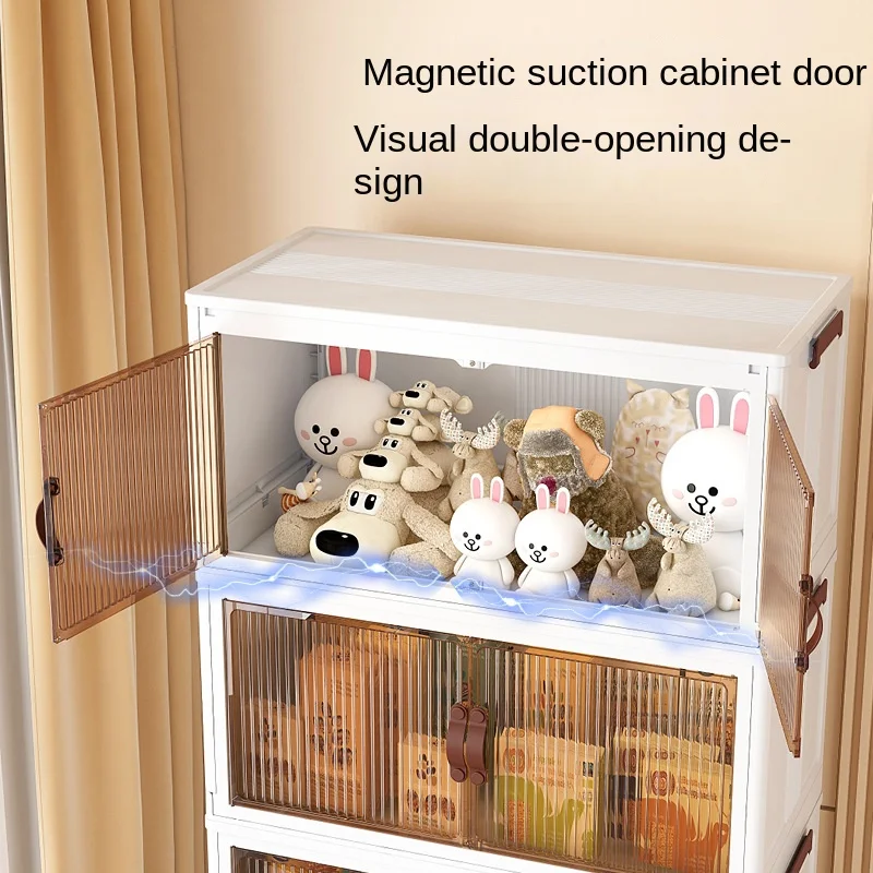 Folding Household Storage Cabinet PP Plastic Snack Storage Features for Living Room Kitchen Student Use Finished Product