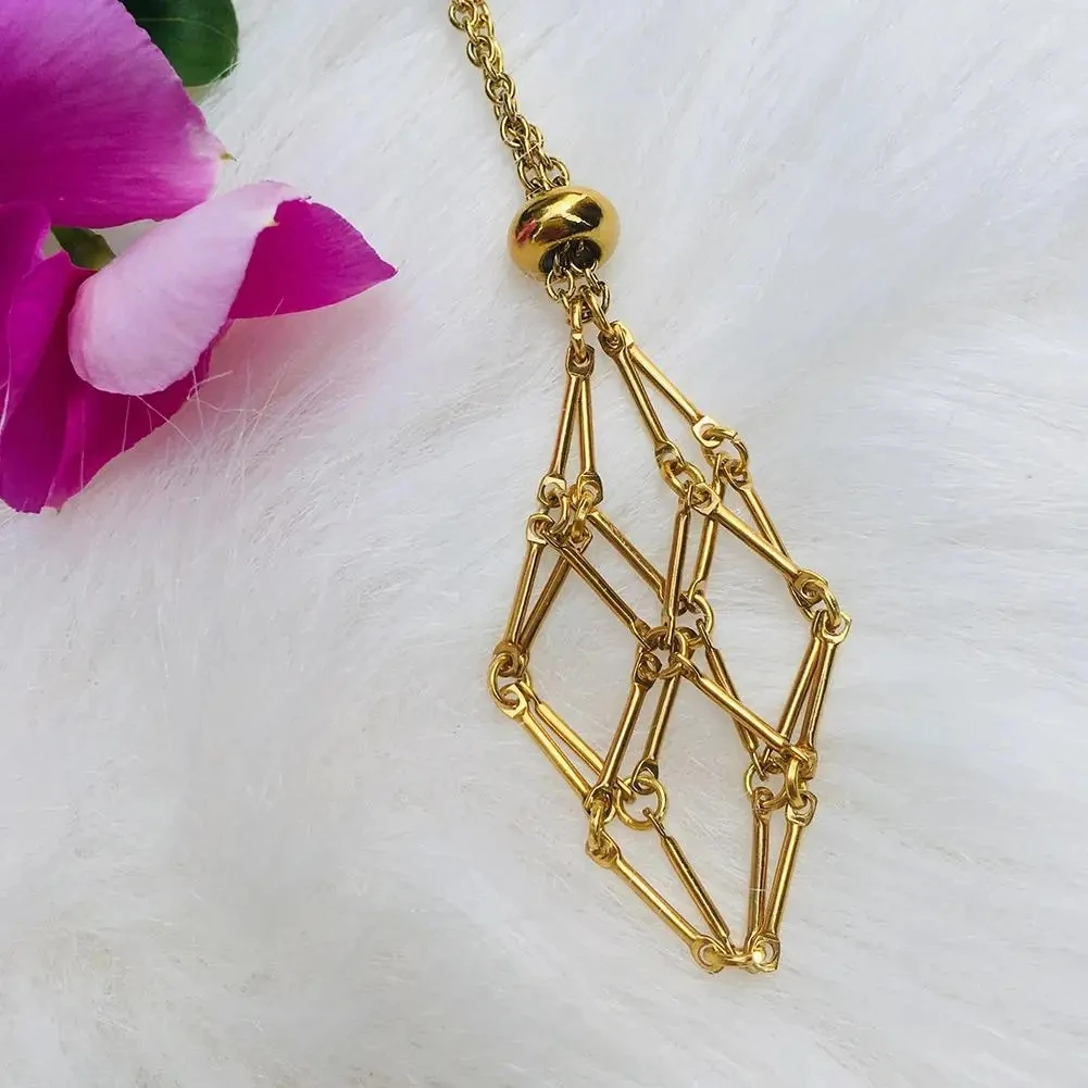 Stainless Steel Design Crystal Cage Necklace Holder Net Metal Chain Stone Collecting Holder Adjustable Pendant Jewelry