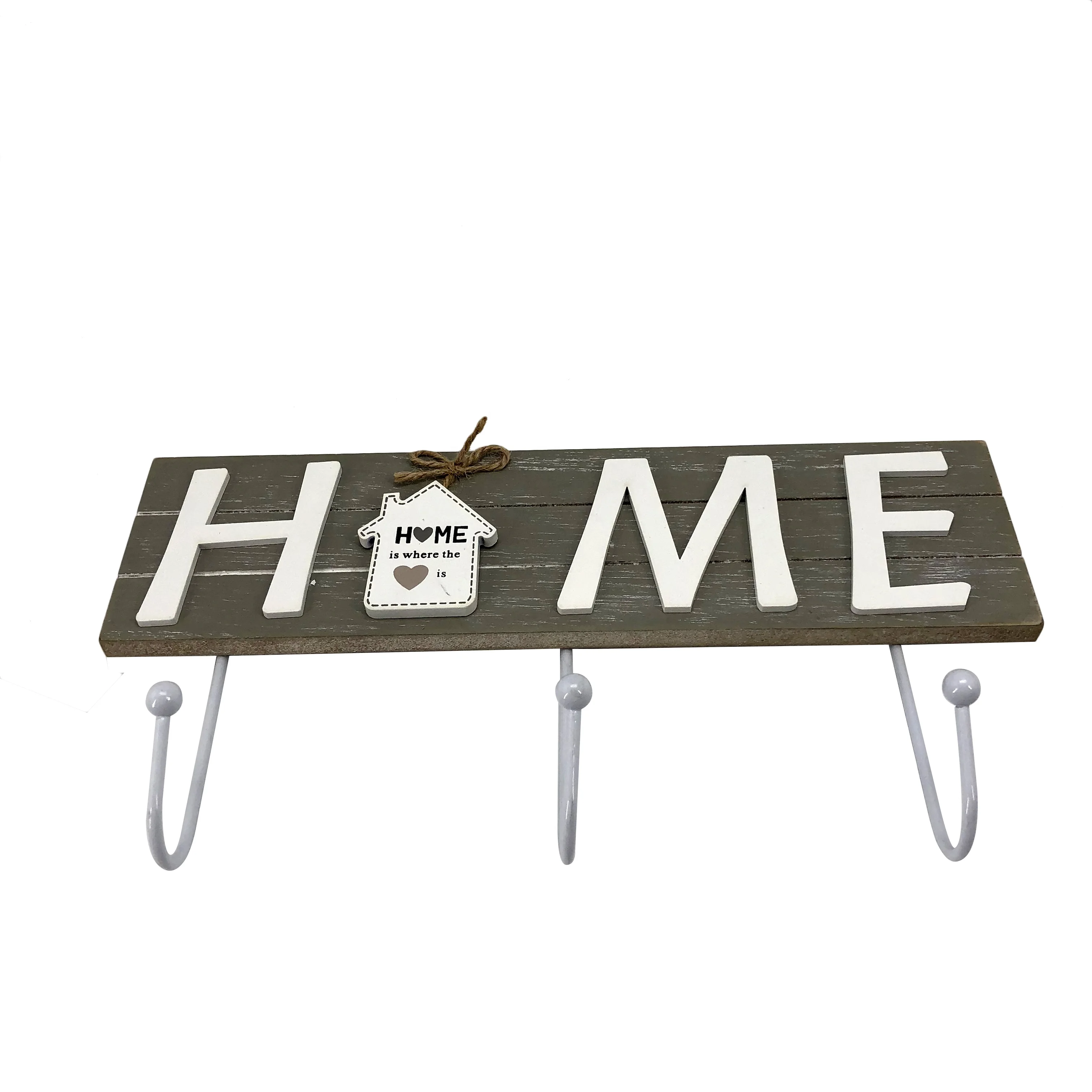 Wholesale Whitewash Decorative Kitchen Kids Hanging Wall Mount Storage Home Decor Wooden Hangers Clothes Metal Hook