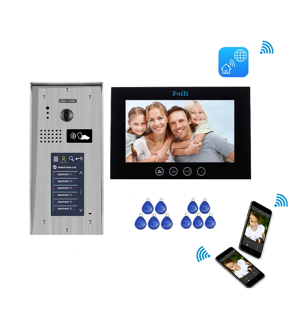 Top quality luxury home multi room 2wired interphone security intercom system two monitors video intercom wifi