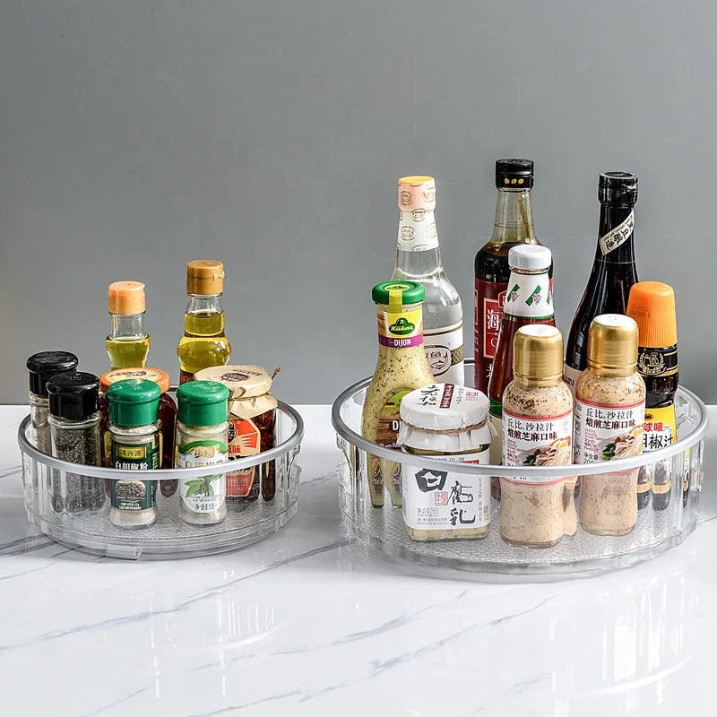 Factory Wholesale Kitchen Plastic PS Rotary Spice Jar Rack Set Lazy Susan Turntable Kitchen Spice Bottle Storage Rack Organizer