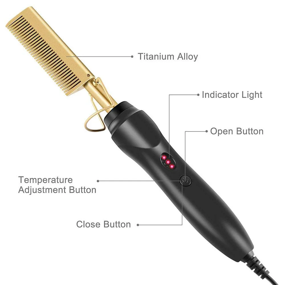 Private Label Custom Logo 500 Degree Curly Straight Flat Iron Heat Hair Straightener Comb Set vendor Electric Hair Hot Comb