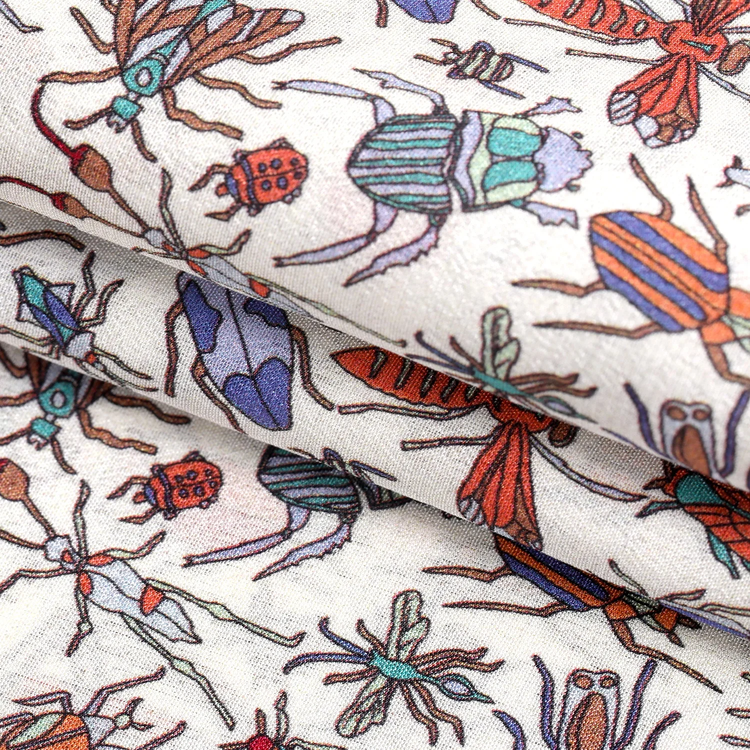 
100% mulberry silk crepe de chine digital printing fabric of insects pattern for dresses and blouses 
