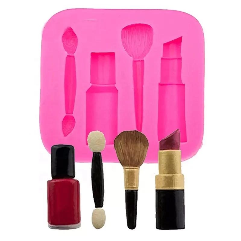 Makeup tools lipstick nail polish chocolate Party DIY fondant cake decorating tools silicone mold dessert mould 3D Craft Baking