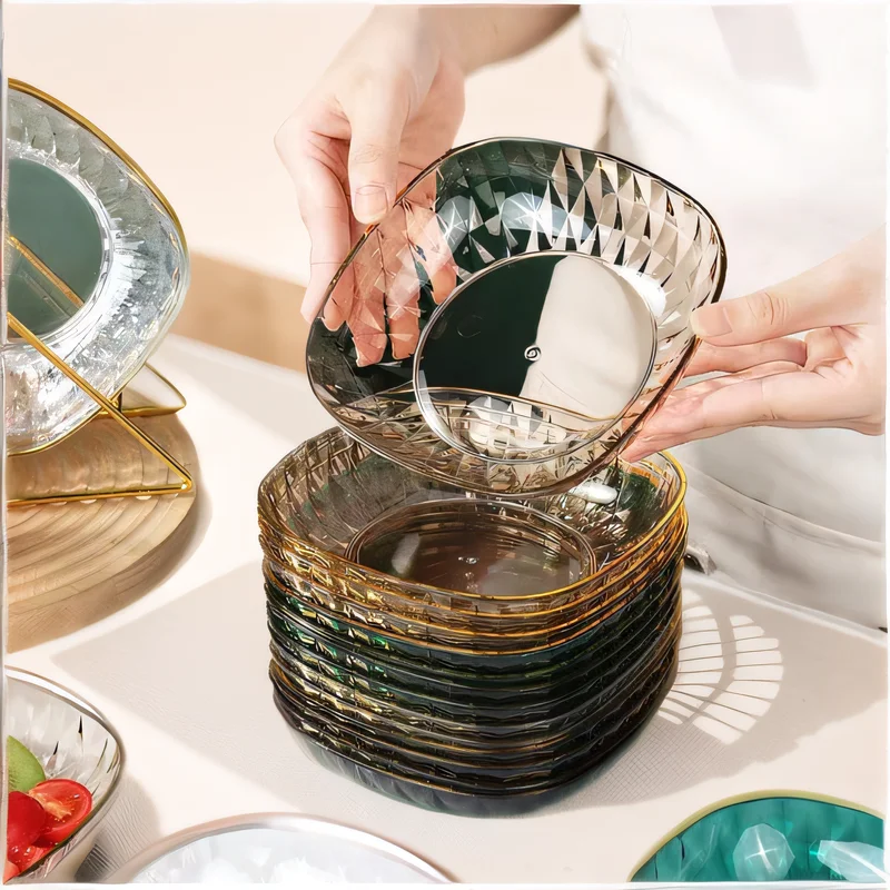 New Luxury Crystal Plastic Display Tray Salad Food Storage Containers Serving Decoration Dry Snacks Candy Fruit Plate